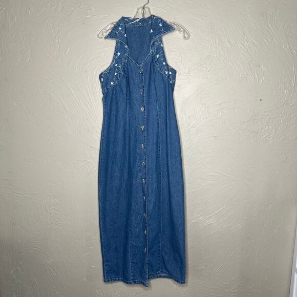 Vintage Alexandra Lee Denim Sleeveless Dress - Size 8 - Picture 1 of 4